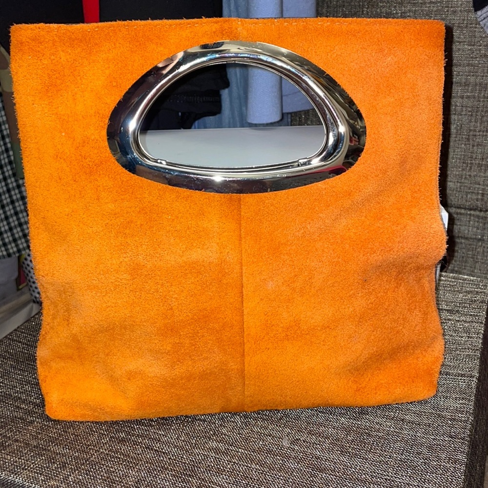 Orange suede hand bag purse